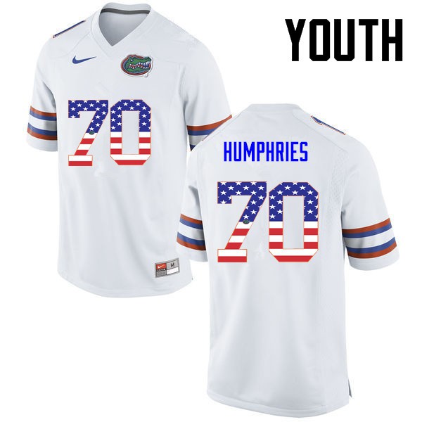Florida Gators Youth #70 D.J. Humphries College Football Jersey USA Flag Fashion White